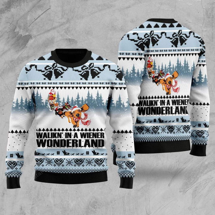 Dog Lover Walkin'In A Wiener Ugly Christmas Sweater, Dog Lover Walkin'In A Wiener 3D All Over Printed Sweater