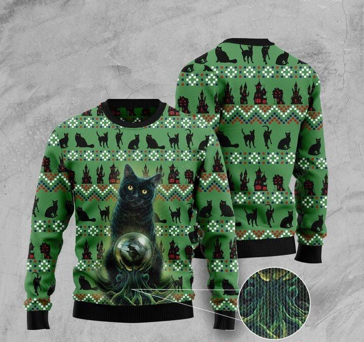 Black Cat Halloween Ugly Christmas Sweater, Black Cat Halloween 3D All Over Printed Sweater