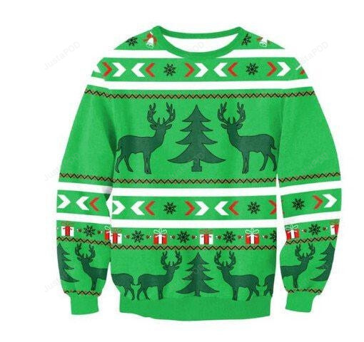 Reindeer Christmas Green Ugly Christmas Sweater, Reindeer Christmas Green 3D All Over Printed Sweater