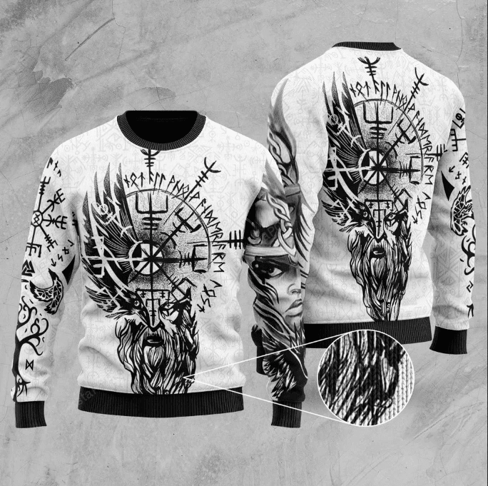 Viking Valkyrie Odin's Raven Valknut Ugly Christmas Sweater, Viking Valkyrie Odin's Raven Valknut 3D All Over Printed Sweater