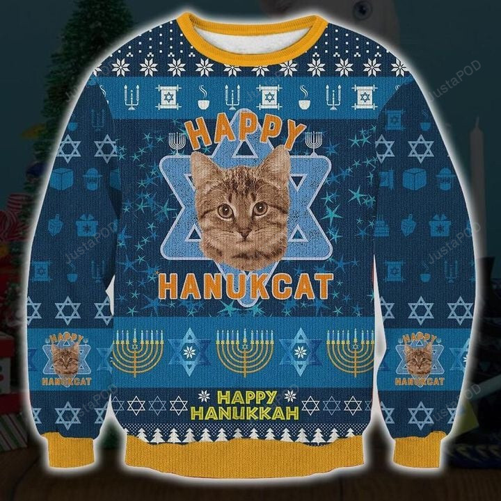 Happy Hanukcat Ugly Christmas Sweater, Happy Hanukcat 3D All Over Printed Sweater
