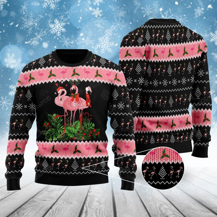 Flamingo Jingle Bell Tropical Ugly Christmas Sweater, Flamingo Jingle Bell Tropical 3D All Over Printed Sweater