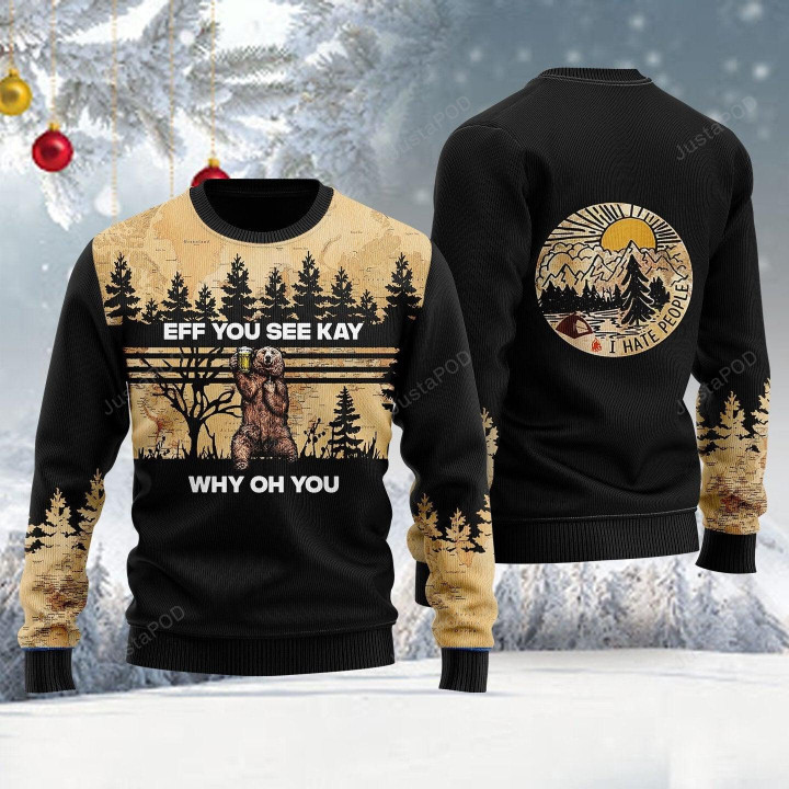 Eff Bear Beer You See Kay Why Oh You Ugly Christmas Sweater, Eff Bear Beer You See Kay Why Oh You 3D All Over Printed Sweater