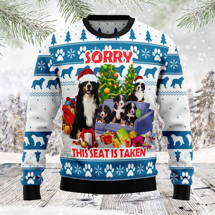 This Seat Is Taken Bernese Mountain Dog Ugly Christmas Sweater, Bernese Mountain Dog 3D All Over Printed Sweater