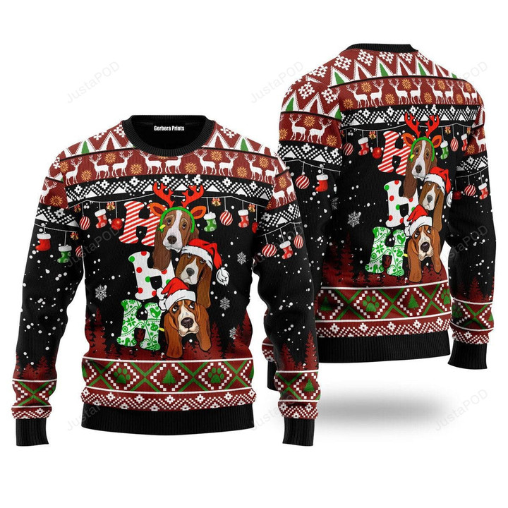 Dog Lover Basset Hound Ho Ho Ho Ugly Christmas Sweater, Dog Lover Basset Hound Ho Ho Ho 3D All Over Printed Sweater