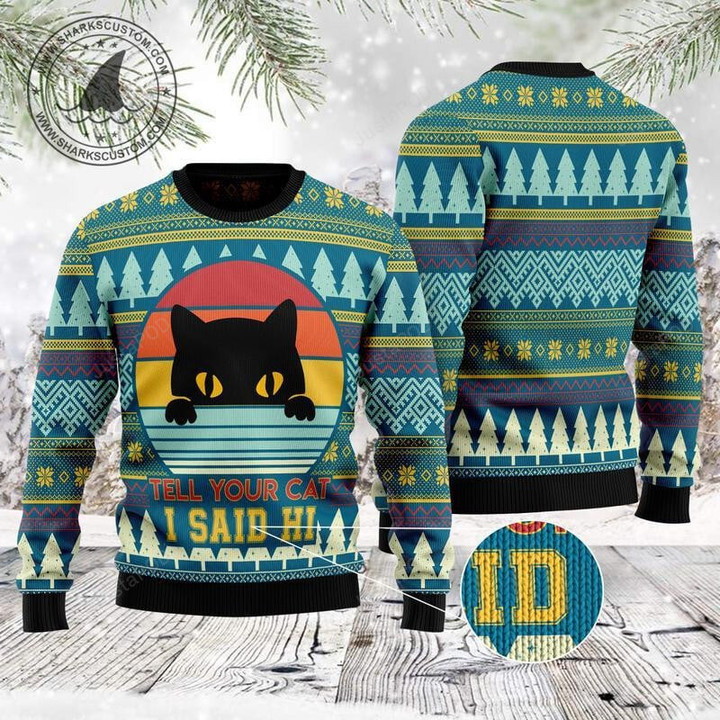 Cat Say Hi Ugly Christmas Sweater, Cat Say Hi 3D All Over Printed Sweater