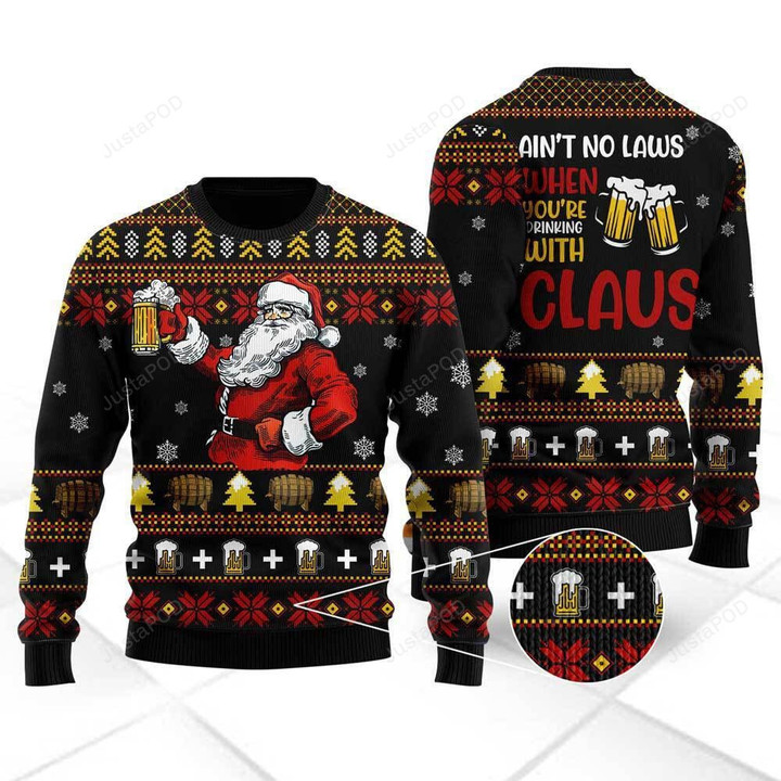 Funny Beer Drinking With Claus Ugly Christmas Sweater, Funny Beer Drinking With Claus 3D All Over Printed Sweater