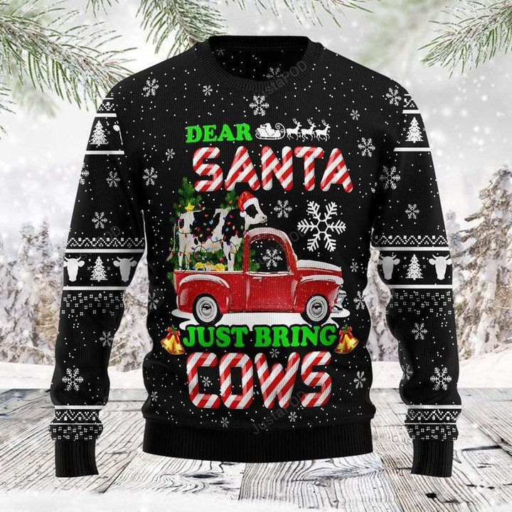 Dear Santa Just Bring Cow Ugly Christmas Sweater, Dear Santa Just Bring Cow 3D All Over Printed Sweater