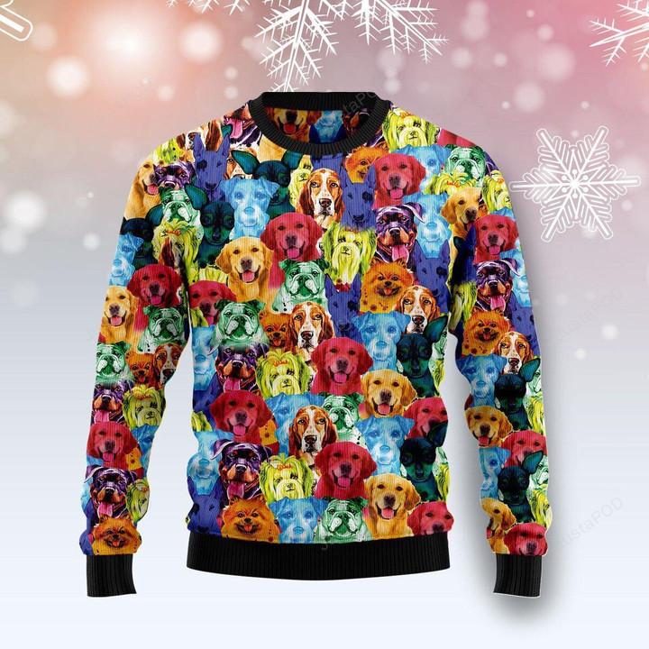 Dog Colorful Ugly Christmas Sweater, Dog Colorful 3D All Over Printed Sweater