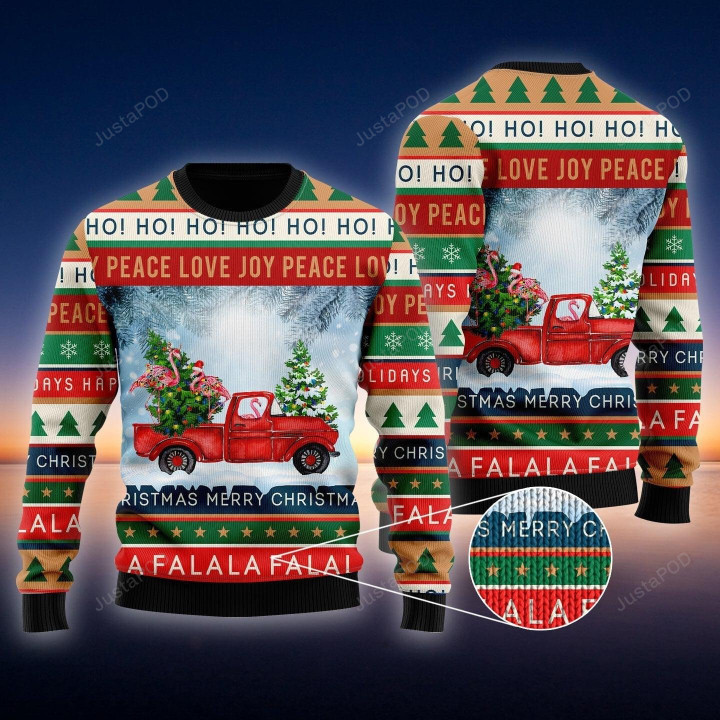 Flamingo With Red Truck Christmas Holiday Ugly Christmas Sweater, Flamingo With Red Truck Christmas Holiday 3D All Over Printed Sweater