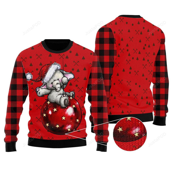 Elephant Cute Red Ugly Christmas Sweater, Elephant Cute Red 3D All Over Printed Sweater