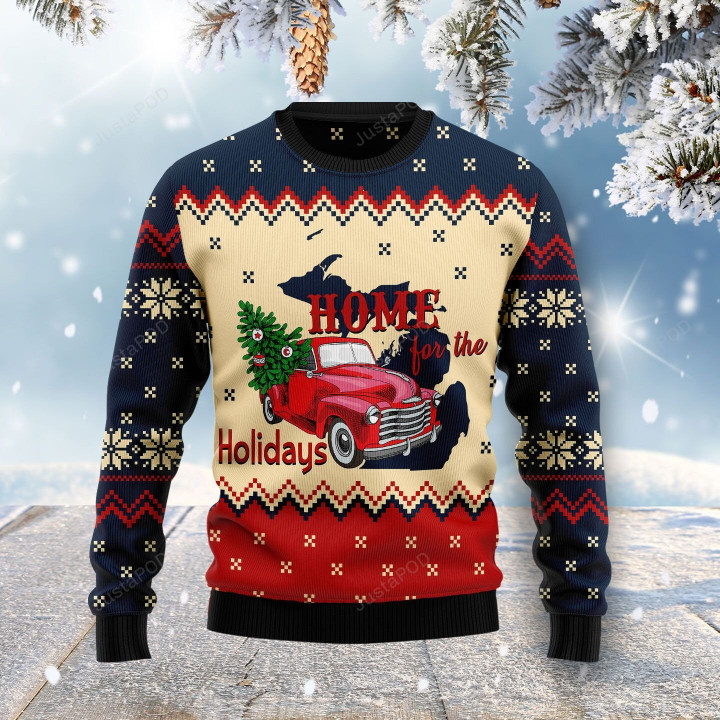 Home For The Holidays Michigan Ugly Christmas Sweater, Home For The Holidays Michigan 3D All Over Printed Sweater