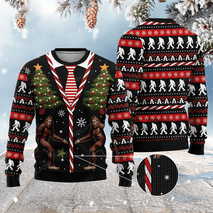 Funny Vintage Bigfoot Ugly Christmas Sweater, Funny Vintage Bigfoot 3D All Over Printed Sweater
