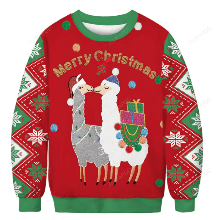 Merry Christmas Love Alpaca Ugly Christmas Sweater, Merry Christmas Love Alpaca 3D All Over Printed Sweater
