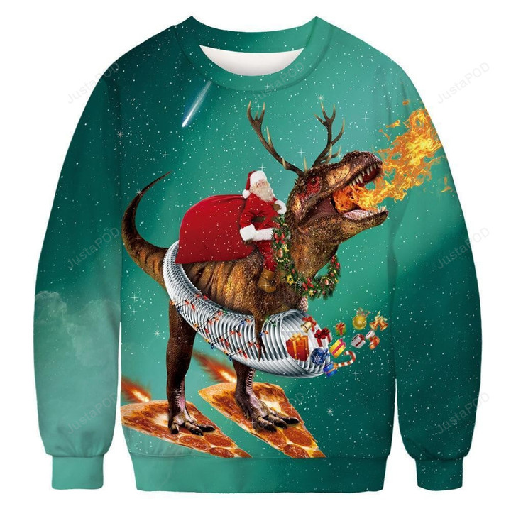 Fire-breathing Dinosaur Ugly Christmas Sweater, Fire-breathing Dinosaur 3D All Over Printed Sweater