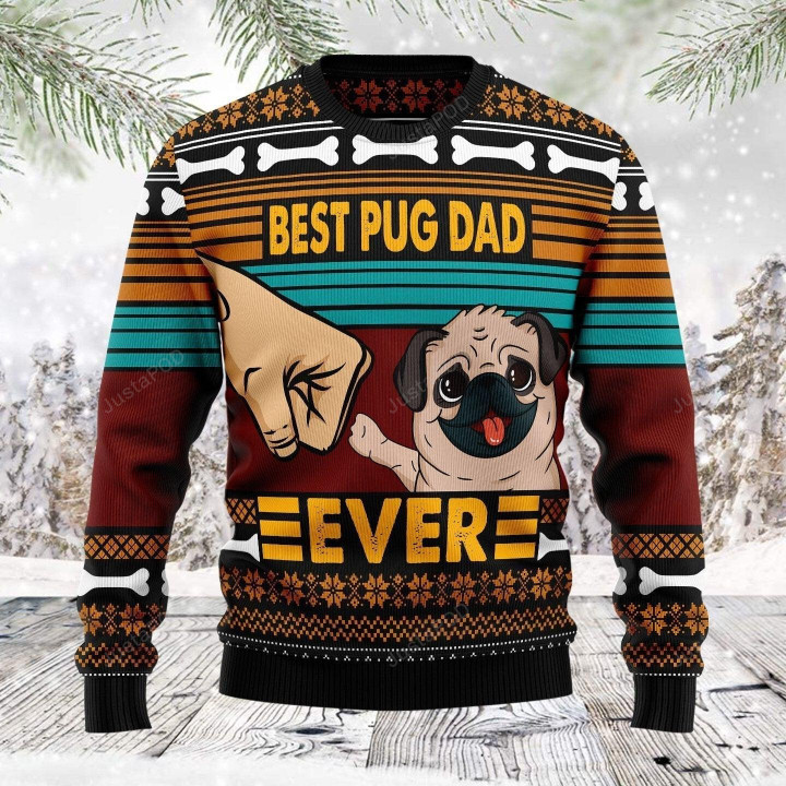 Best Pug Dog Dad Ugly Christmas Sweater, Best Pug Dog Dad 3D All Over Printed Sweater