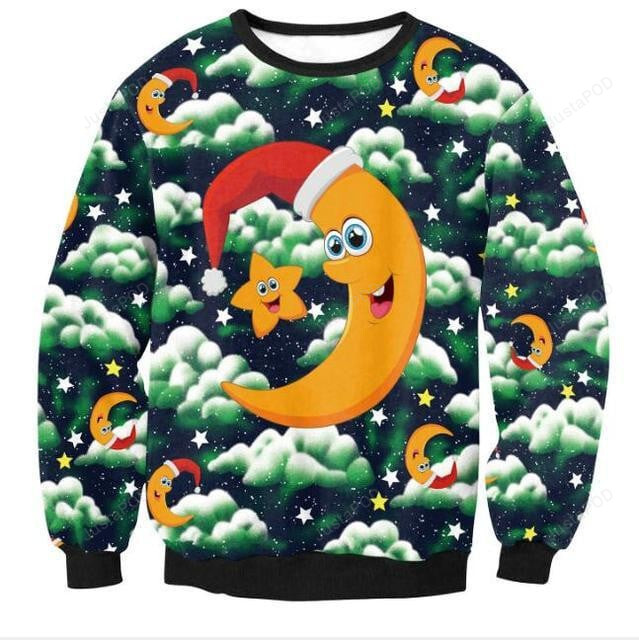 Moon Christmas Ugly Christmas Sweater, Moon Christmas 3D All Over Printed Sweater