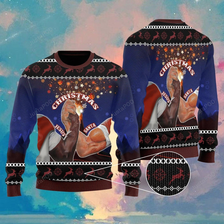 Santa And Jesus Christmas Ugly Christmas Sweater, Santa And Jesus Christmas 3D All Over Printed Sweater