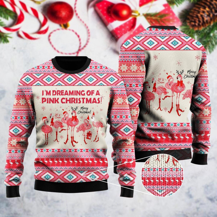 I'm Dreaming Of A Pink Christmas Flamingo Ugly Christmas Sweater, I'm Dreaming Of A Pink Christmas Flamingo 3D All Over Printed Sweater