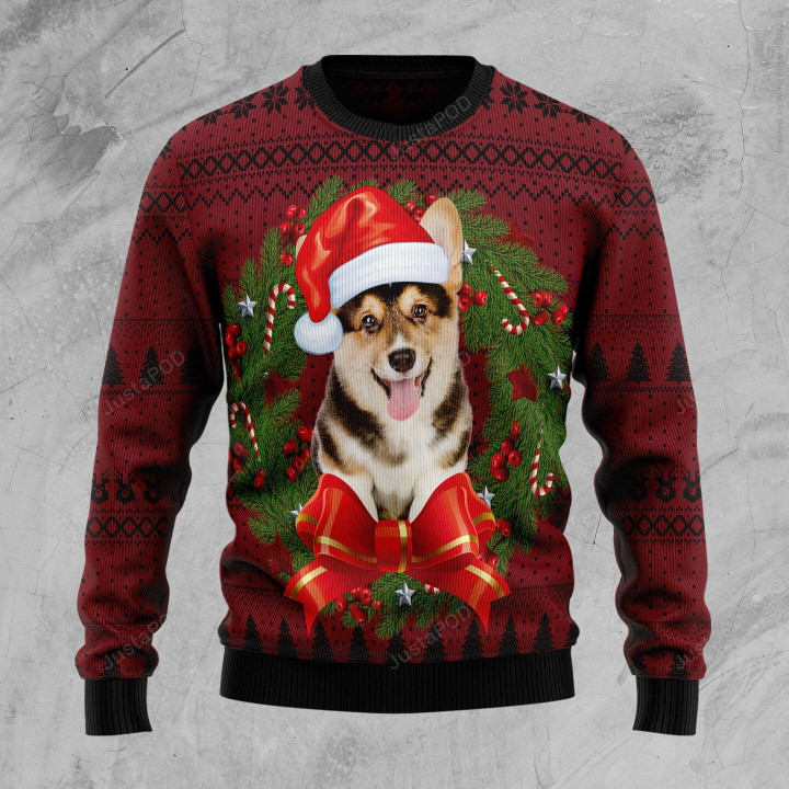 Corgi Wreath Ugly Christmas Sweater, Corgi Wreath 3D All Over Printed Sweater