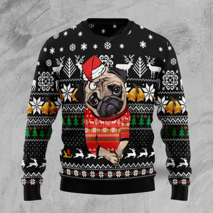 Lovely Pug Ugly Christmas Sweater, Lovely Pug 3D All Over Printed Sweater