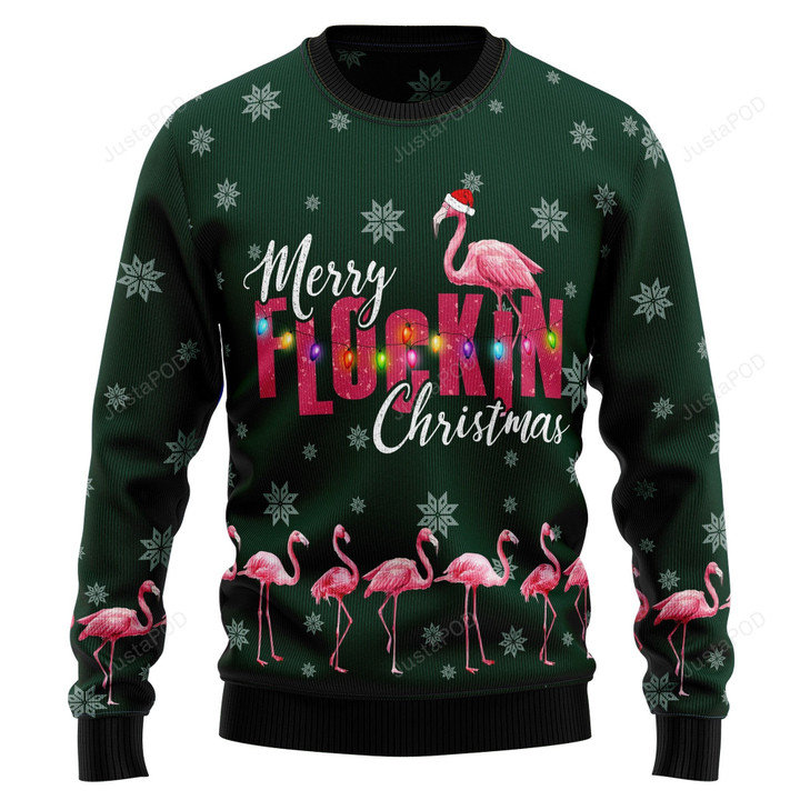 Flamingo Merry Flockin Christmas Ugly Christmas Sweater, Flamingo Merry Flockin Christmas 3D All Over Printed Sweater