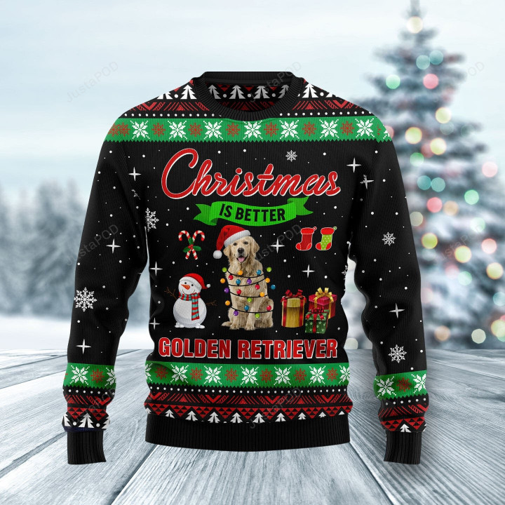 Christmas Is Better With Golden Retriever Ugly Christmas Sweater, Christmas Is Better With Golden Retriever 3D All Over Printed Sweater