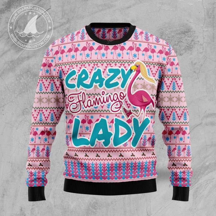 Crazy Flamingo Lady Ugly Christmas Sweater, Crazy Flamingo Lady 3D All Over Printed Sweater