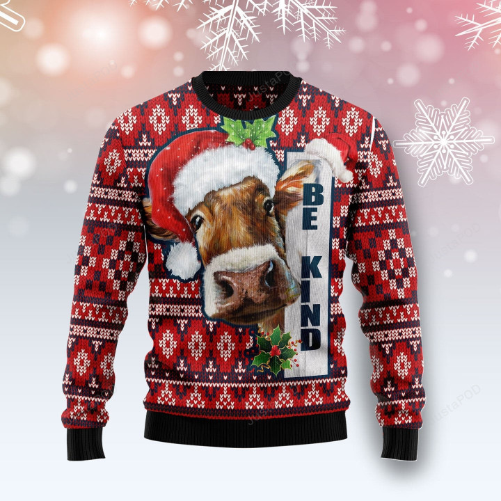 Cow Be Kind Ugly Christmas Sweater, Cow Be Kind 3D All Over Printed Sweater