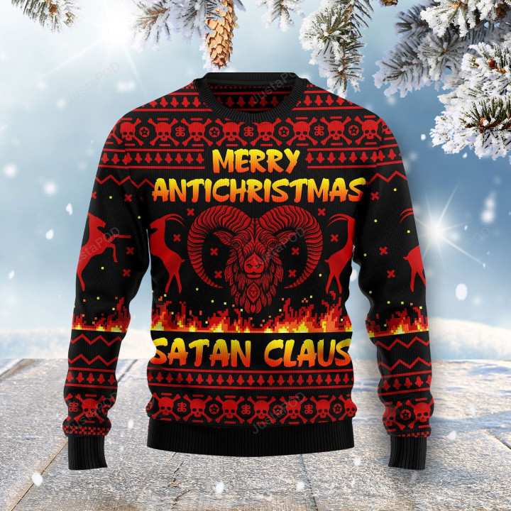 Merry Antichristmas Satan Claus Ugly Christmas Sweater, Merry Antichristmas Satan Claus 3D All Over Printed Sweater