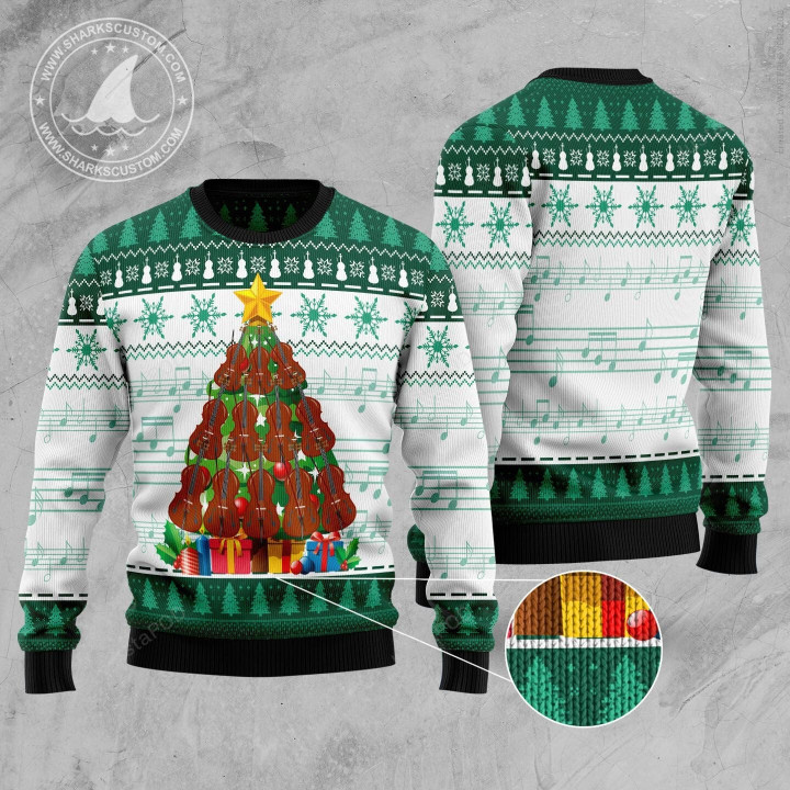 Cello Pine Tree Ugly Christmas Sweater, Cello Pine Tree 3D All Over Printed Sweater