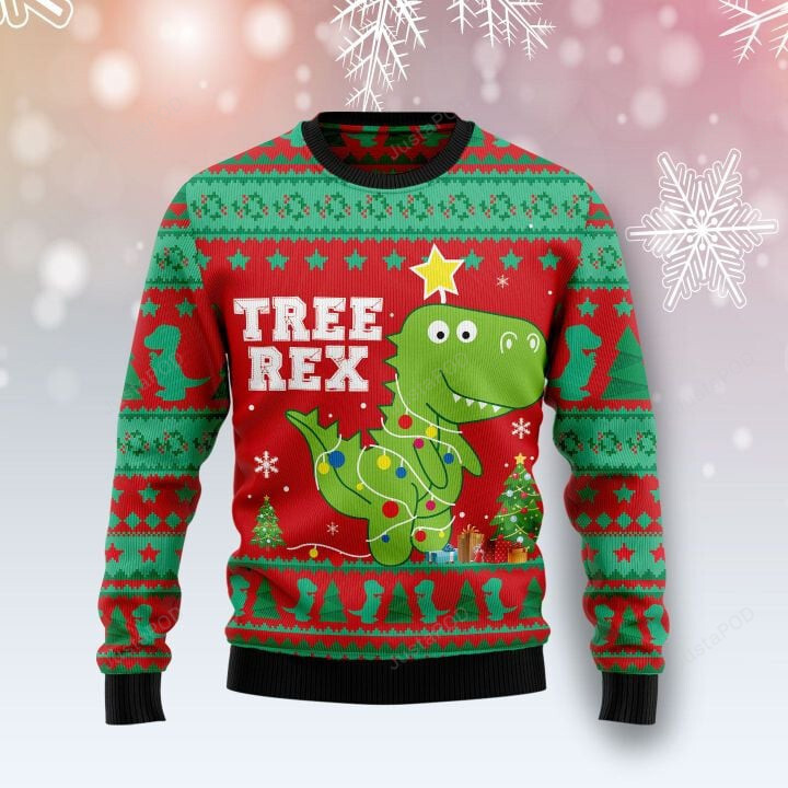 T-rex Tree Christmas Ugly Christmas Sweater, T-rex Tree Christmas 3D All Over Printed Sweater