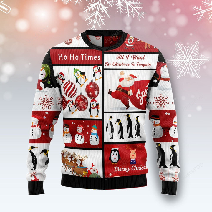 Cute Penguin Santa Claus Ugly Christmas Sweater, Cute Penguin Santa Claus 3D All Over Printed Sweater