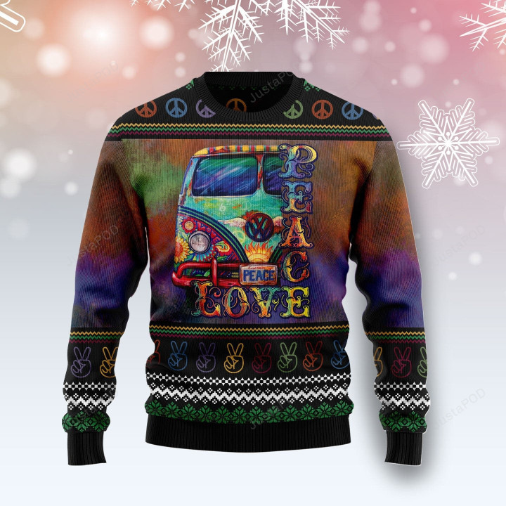 Hippie Peace Love Ugly Christmas Sweater, Hippie Peace Love 3D All Over Printed Sweater