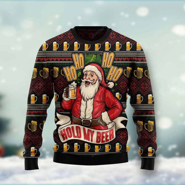 Ho Ho Hold My Beer Ugly Christmas Sweater, Ho Ho Hold My Beer 3D All Over Printed Sweater