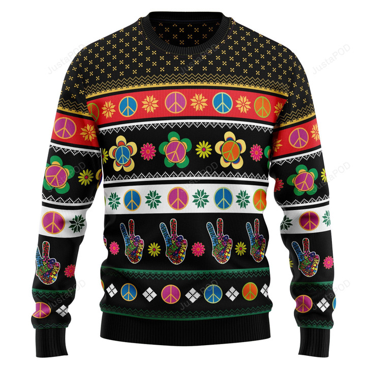 Hippie Peace Sign Ugly Christmas Sweater, Hippie Peace Sign 3D All Over Printed Sweater