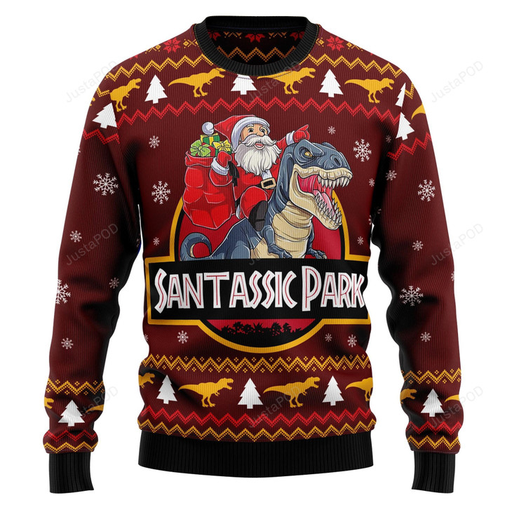 Santa And T-rex Ugly Christmas Sweater, Santa And T-rex 3D All Over Printed Sweater