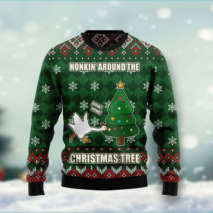 Duck Honkin Around Christmas Tree Ugly Christmas Sweater, Duck Honkin Around Christmas Tree 3D All Over Printed Sweater