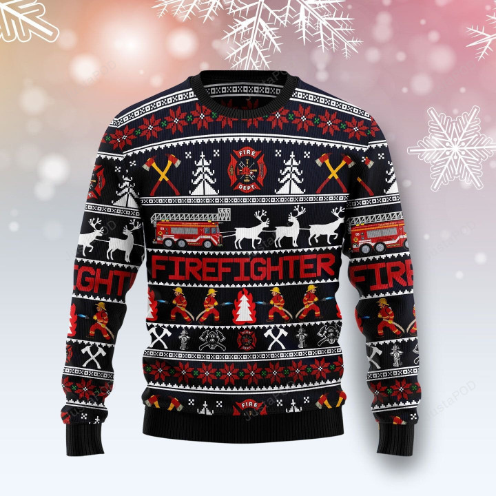 Firefighter Christmas Ugly Christmas Sweater, Firefighter Christmas 3D All Over Printed Sweater