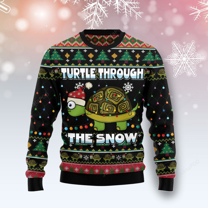 Turtle Through The Snow Ugly Christmas Sweater, Turtle Through The Snow 3D All Over Printed Sweater