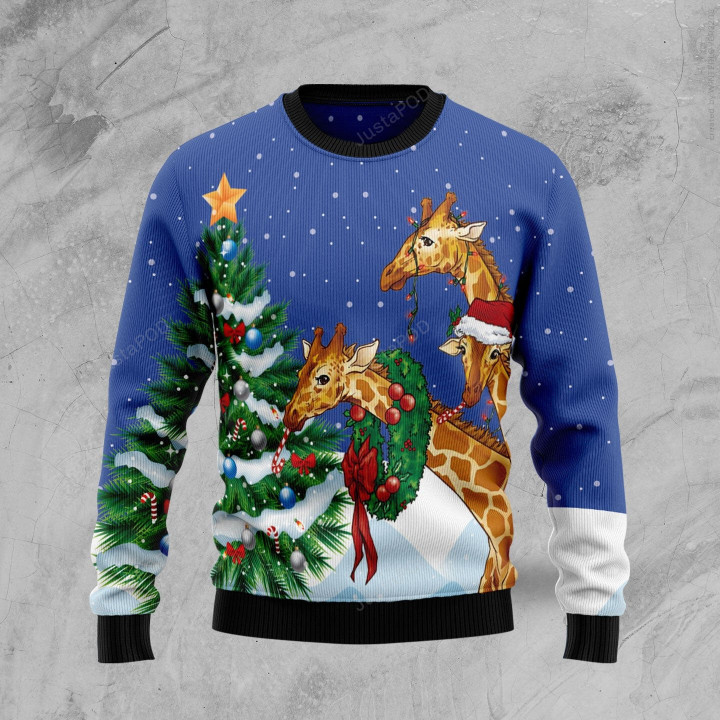 Giraffe Family Xmas Ugly Christmas Sweater, Giraffe Family Xmas 3D All Over Printed Sweater