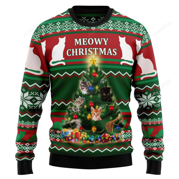 Cat Meowy Christmas Ugly Christmas Sweater, Cat Meowy Christmas 3D All Over Printed Sweater