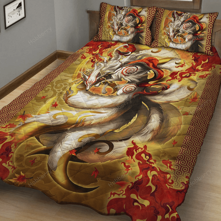 Nine Tail Okami Fox Quilt Bed Set