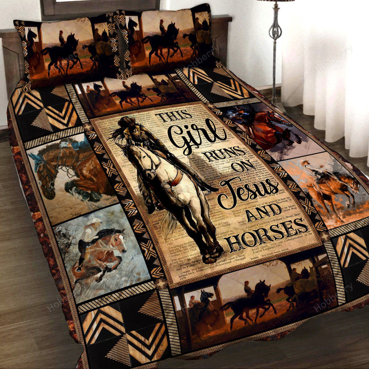 This Girl Runs On Jesus And Horse 3D Quilt Bed Set