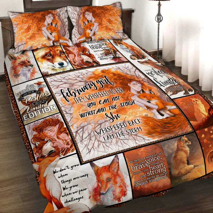 Fox February Girl 3D Quilt Bed Set