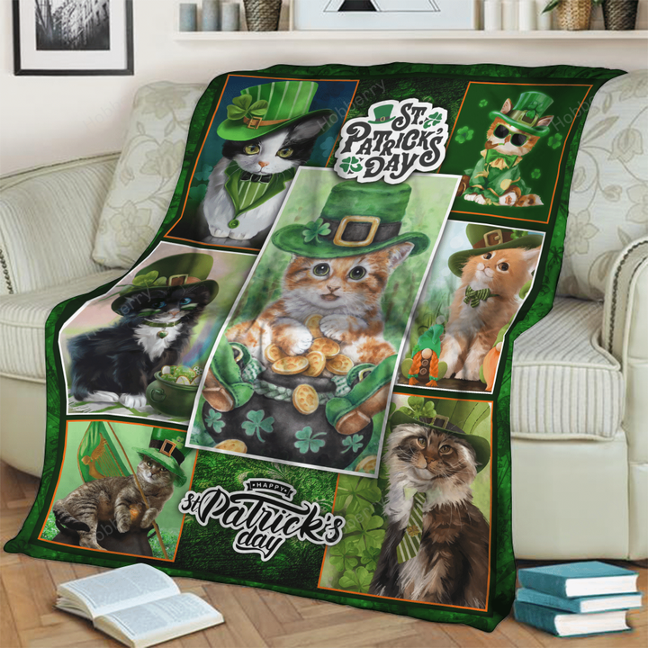 Happy Patrick's Day With Cute Cats 3D Throw Blanket