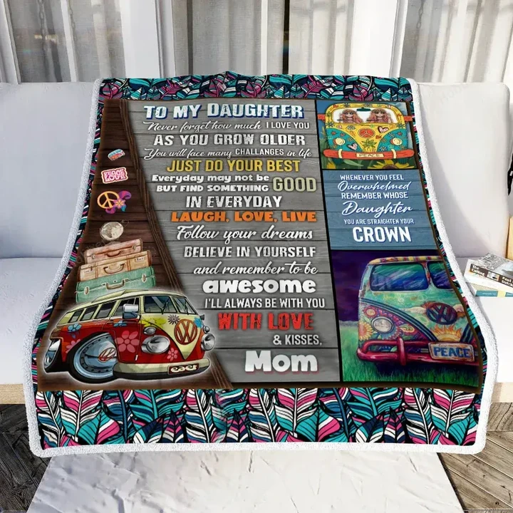 To My Daughter, Laugh Love Live, Love Mom, Hippie Throw Blanket Hobberry