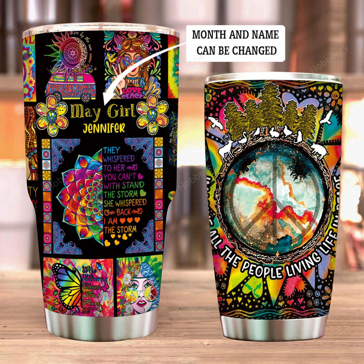 Customized Month Hippie Girl Birthday Insulated Stainless Steel Tumbler 20oz / 30oz