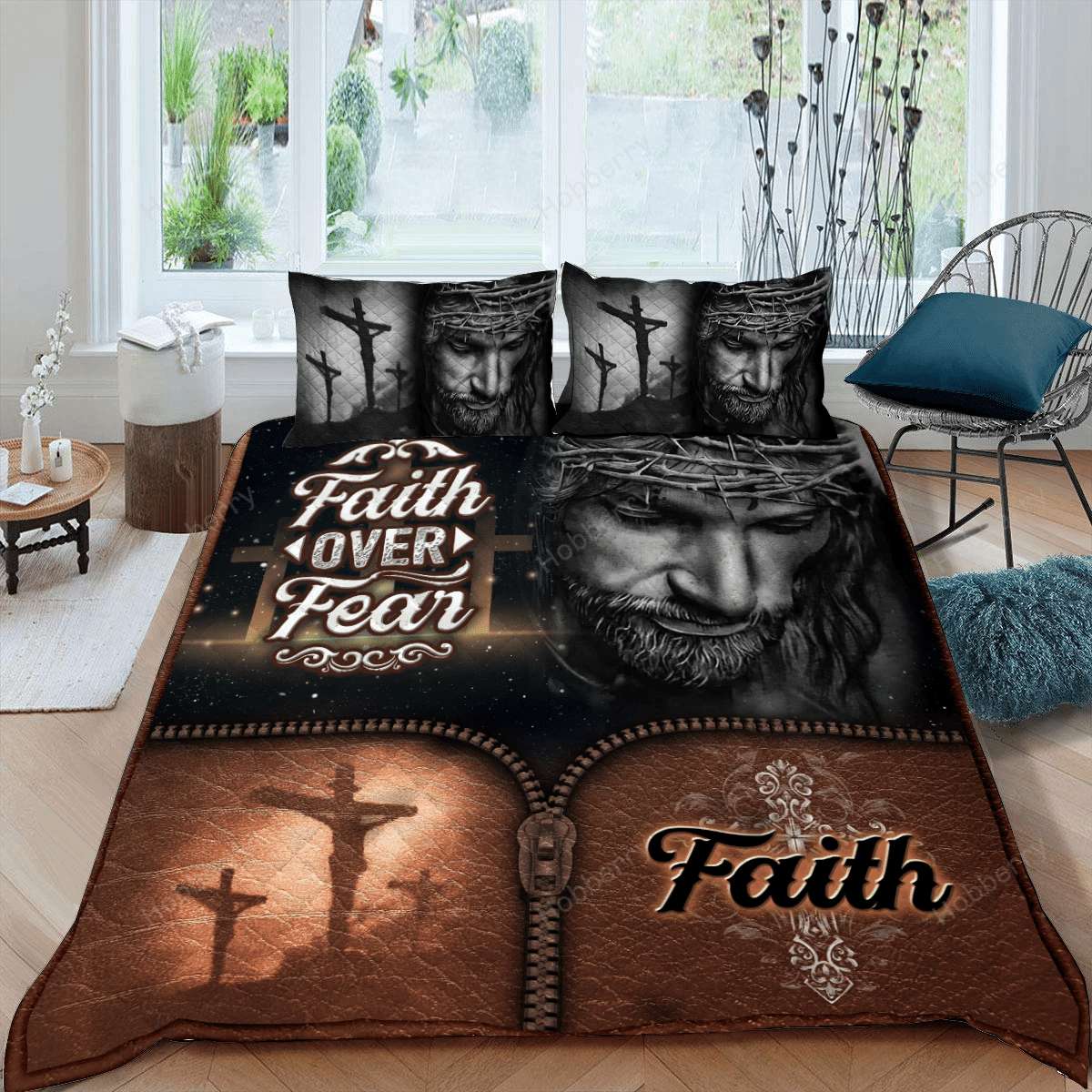 Jesus Christian. Faith Over Fear Quilt Blanket Quilt Set
