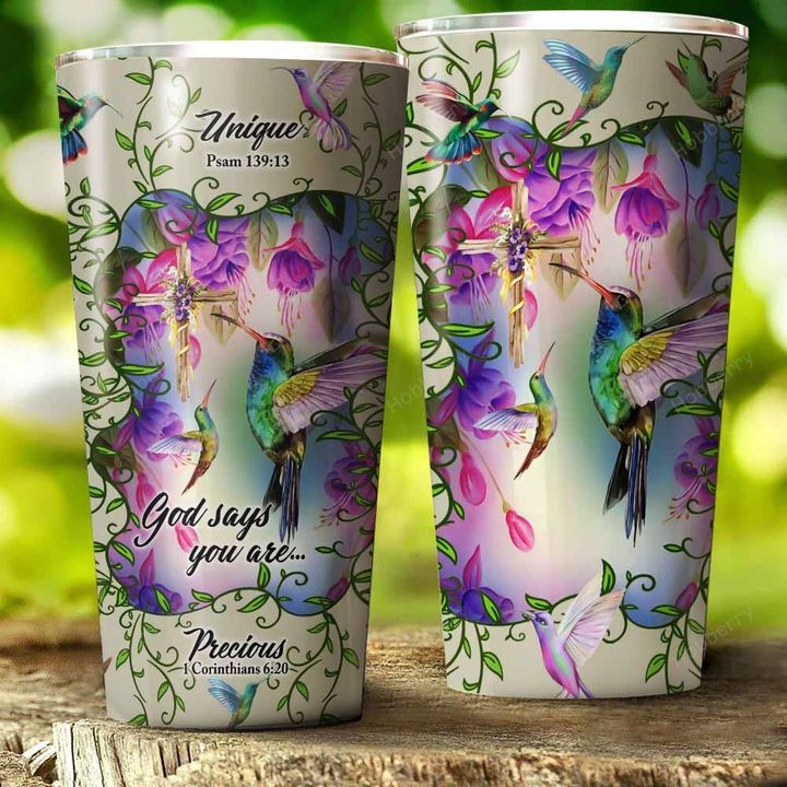 Hummingbird. God Says You Are Christian Insulated Stainless Steel Tumbler 20oz / 30oz